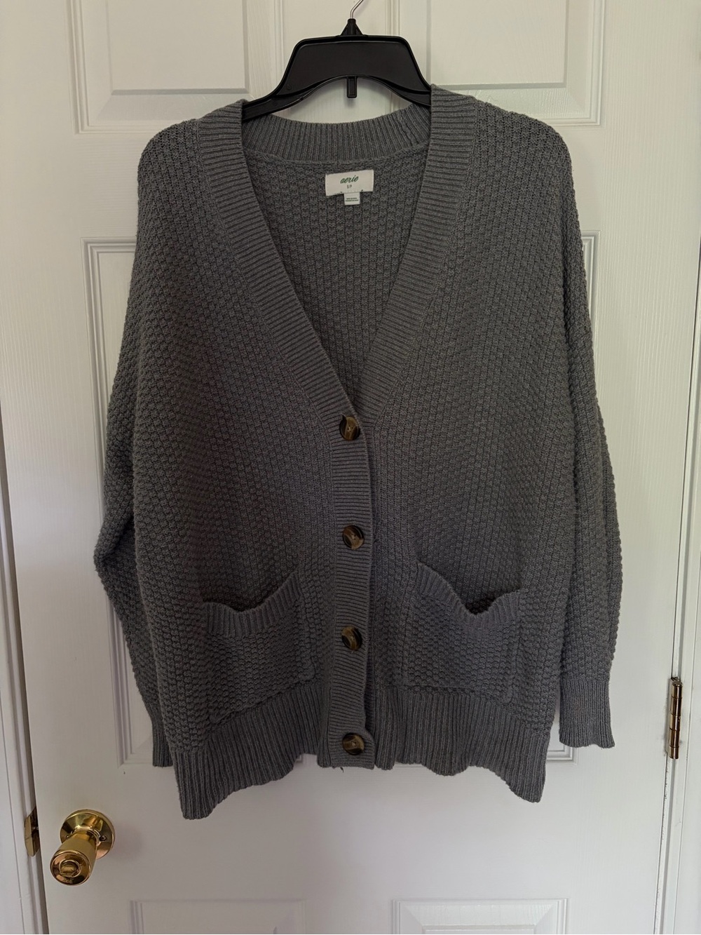 aerie Charcoal Gray Button-Up Textured Knit Cardigan